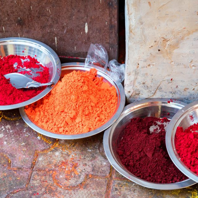 Close-up photo of variety Indian paint powders